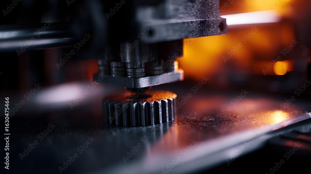 Poster 3d printer creating a mechanical part in an industrial manufacturing setting