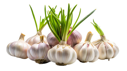 organic garlic with green shoots isolated
