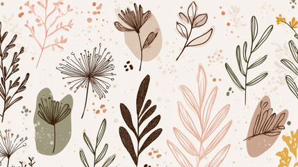 Botanical doodle background vector set. Flower and leaves abstract shape doodle art design for print, wallpaper, clipart, wall art for home decoration.