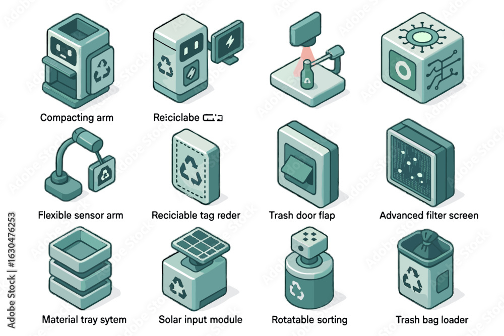 Poster vector compacting filter identification recycling icon chamber bot reader flap input detection