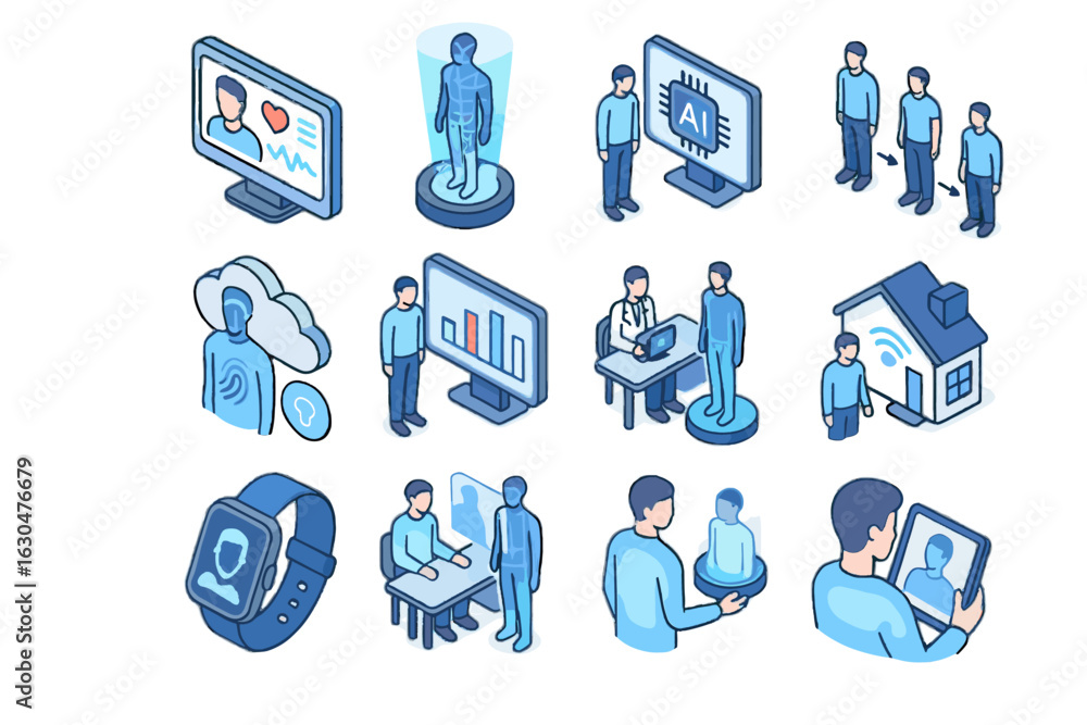 Poster tablet twin digital user activity accessing icon vector home biometric virtual