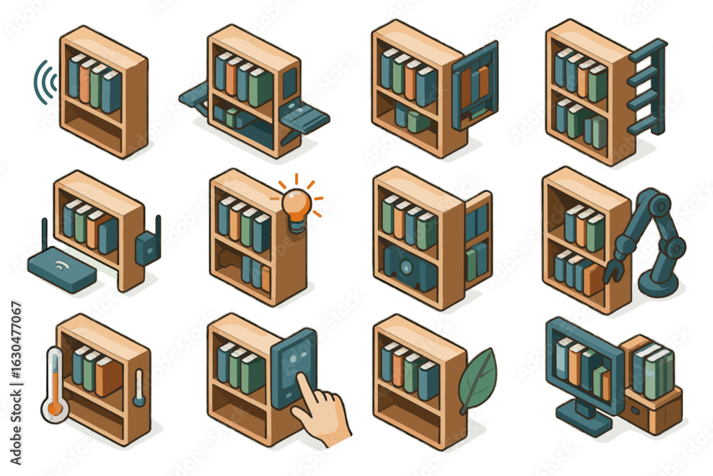 Poster icons icon mechanism vector finish hub interactive bookshelf panel smart temperature arm