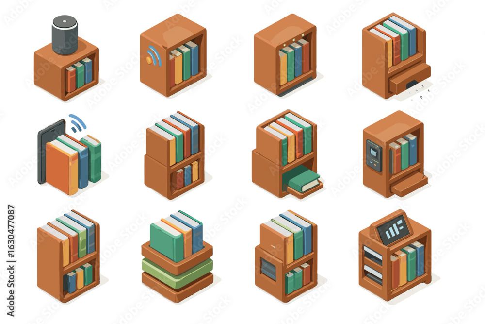 Poster panel wireless modular icon sliding sync innovations material dust bookshelf temperature vector