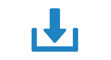 A clear blue download icon symbolizing data transfer and digital content acquisition, minimalist representation, vector graphics and iconographic