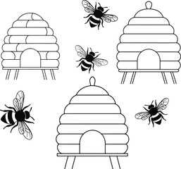 Bee house and bees vector image