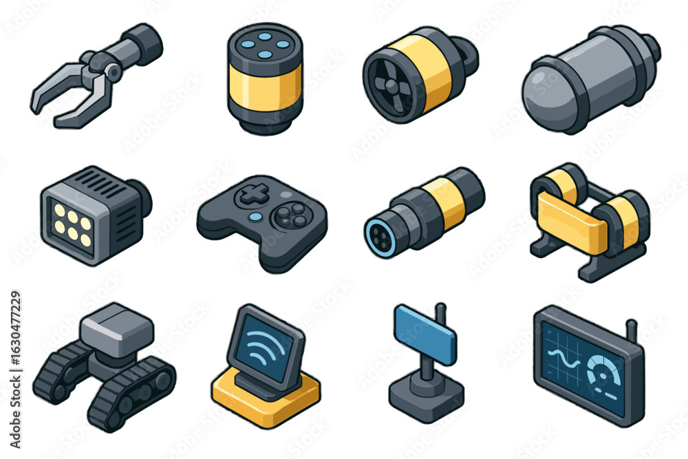 Poster icons array icon vector control connector underwater sonar buoyancy robot link motor