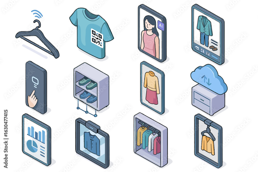 Poster wardrobe ai panel analytics hub virtual icon digital icons smart qr vector