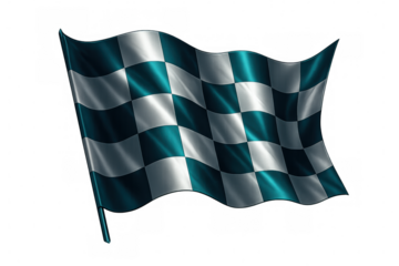 Checkered racing flag waving vigorously, representing motorsport triumph against clean transparent backdrop