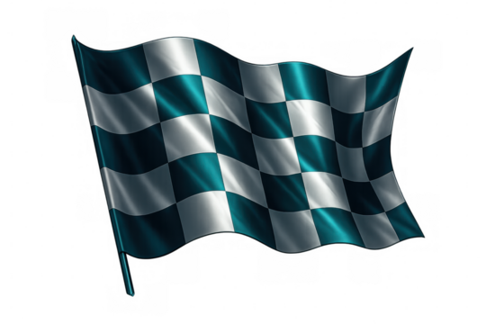 Checkered racing flag waving vigorously, representing motorsport triumph against clean transparent backdrop