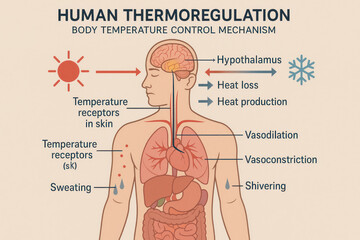 Fototapeta premium Human Thermoregulation: Body Temperature Control Mechanism - Illustration