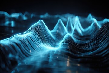 Abstract, glowing,  blue wave patterns on dark background