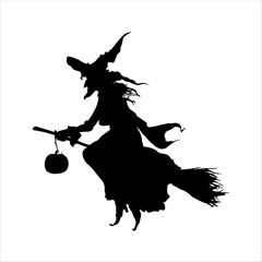 Spooky Witch on Broomstick with Pumpkin – Halloween Silhouette Design