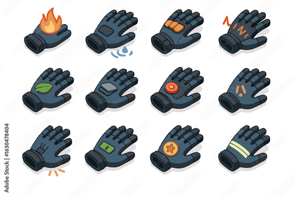 Poster haptic emergency detection strips icon grip glove button padding overheat vector insulation