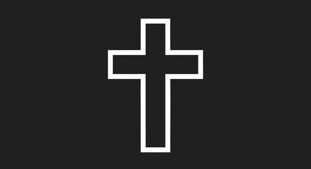 Obraz premium Simple minimalist depiction of a white cross outlined on a solid stark dark background for religious usage, faith and belief representation