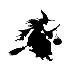 Spooky Witch on Broomstick with Pumpkin – Halloween Silhouette Design
