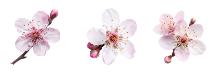Beautiful spring blossom clusters with pink petals on transparent background Generative AI