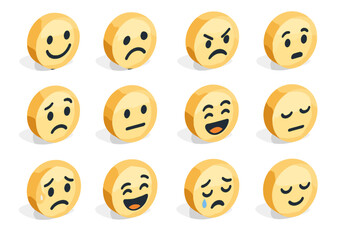 Fototapeta premium Tired grid icon confused laughing happy emotion excited face vector sad angry