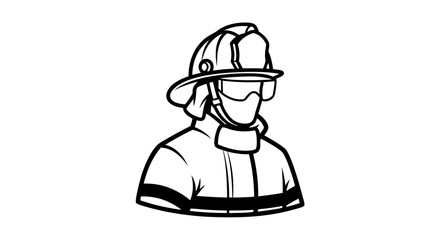 Bold line drawing of a firefighter ready for action showcasing strength and dedication with focus on safety and preparedness for emergency situations