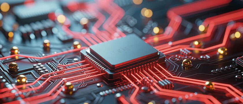 High-Speed Data Flow, Microchip, Electronics Lab, Stock Photo, Macro, Close-Up, Innovation
