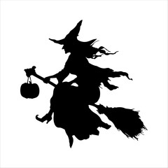 Spooky Witch on Broomstick with Pumpkin – Halloween Silhouette Design