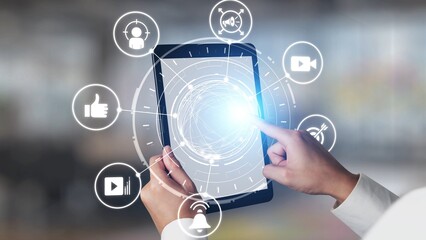 Content marketing interface with data dashboards, analytics charts, and content tools. Marketing...