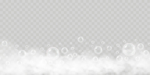 Air bubbles on a transparent background. Soap foam vector illustration.