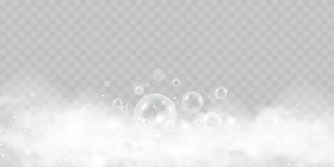 Air bubbles on a transparent background. Soap foam vector illustration.