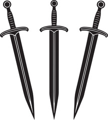Set of three medieval sword silhouettes.