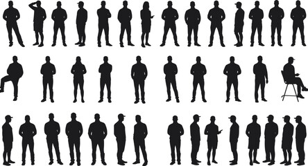 Silhouette collection of standing and sitting people in diverse poses, ideal for design concepts, illustrations, ads, and creative projects