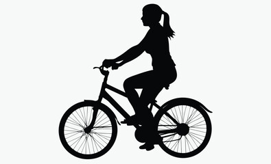 Obraz premium woman riding bicycle silhouette, Girl on bicycle, casual ride, silhouette of a girl with bicycle 