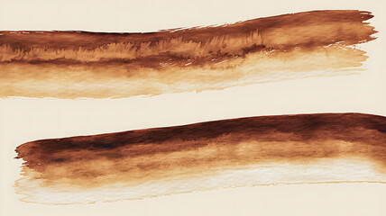Close up of two brown fuzzy wooden branches with reflective surface watercolor background