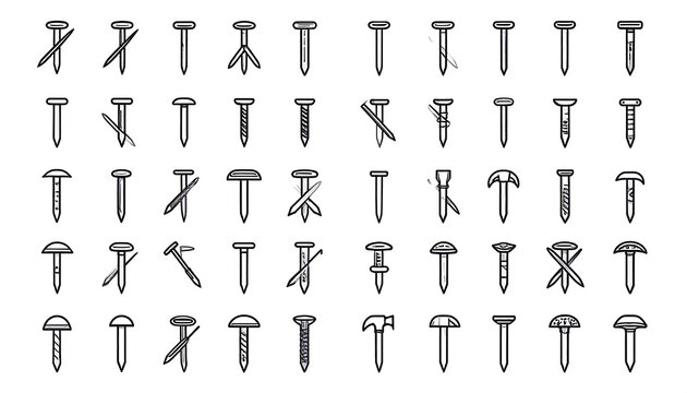 Collection of nail and hammer icons