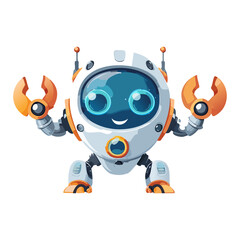 happy robot with big round eyes and clamps as hands