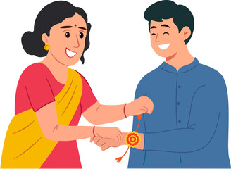 brother sister celebrating Raksha Bandhan festival in India vector illustration
