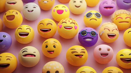 Big set of emoticon smile icons. Cartoon emoji set. Vector emoticon set