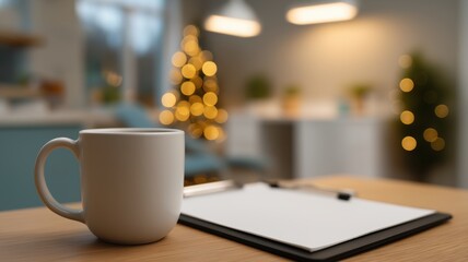 Modern dental office with festive holiday decor and clipboard for seasonal ambiance