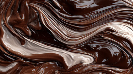 Processed collage of melted liquid chocolate texture. Background for banner, backdrop or texture for 3D mapping
