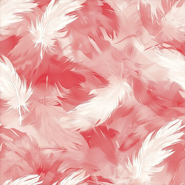 Delicate Repeating Pattern of Soft Pastel Red and White Feathers for a Subtle Christmas Theme