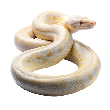 Albino Ball Python Snake Coiled on White Background Isolated
