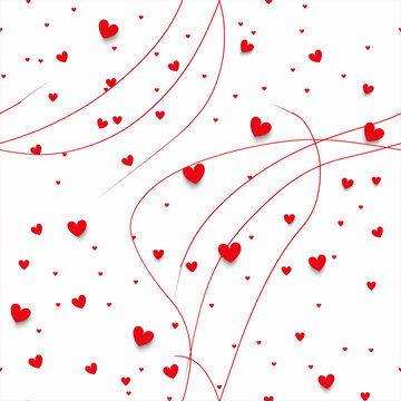 Swirling Line of Simple Red Hearts 2cm Each on a Clean White Background for Valentine's Design