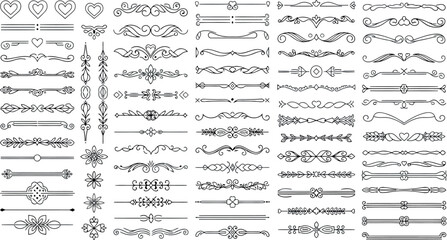 Vector art of assortment of vintage ornamental dividers and decorative design elements, isolated on white background transparent background