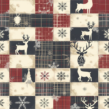 Traditional Handmade Quilt Square Pattern in Festive Christmas Colors for Textile and Craft Projects