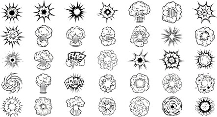 Vector art of collection of comic book style explosion and burst effects, isolated on white background transparent background