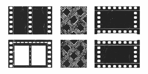 Collection of vintage film strips and grunge patterns