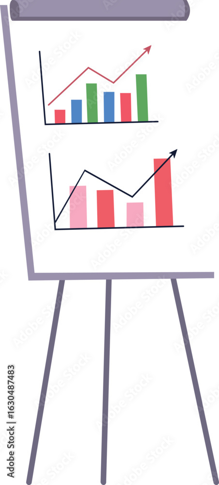 Aufkleber flip chart displaying two upward-trending graphs with bars and lines, indicating growth and positive