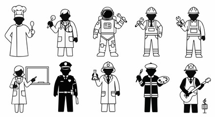 Diverse career professions and occupation vector illustration of people in different job roles and work