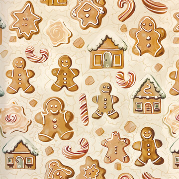 Festive Repeating Pattern Featuring Decorated Gingerbread Men and Icing Details for Holiday Celebrations