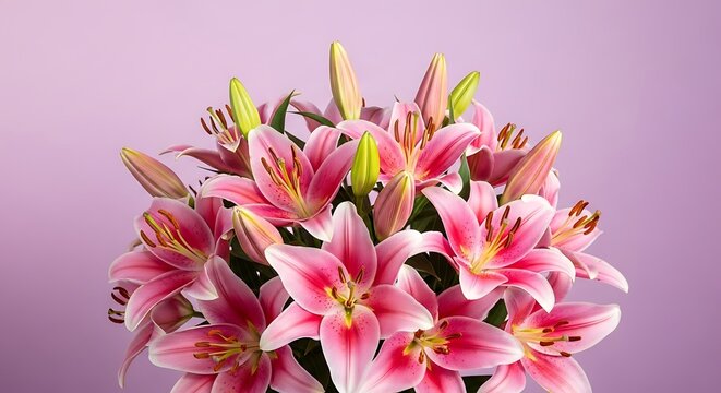 Close-up of a bouquet of pink lilies.