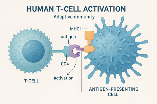 Human T-Cell Activation Illustration: Adaptive Immunity Response [Illustration]