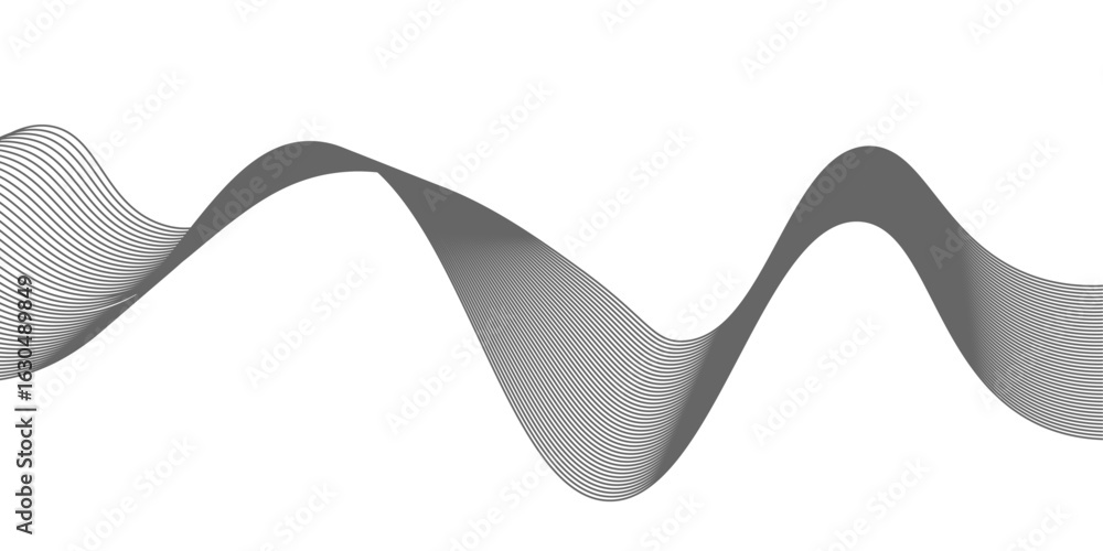 Poster abstract vector background with black wavy lines, abstract wavy technology curve lines on transparen